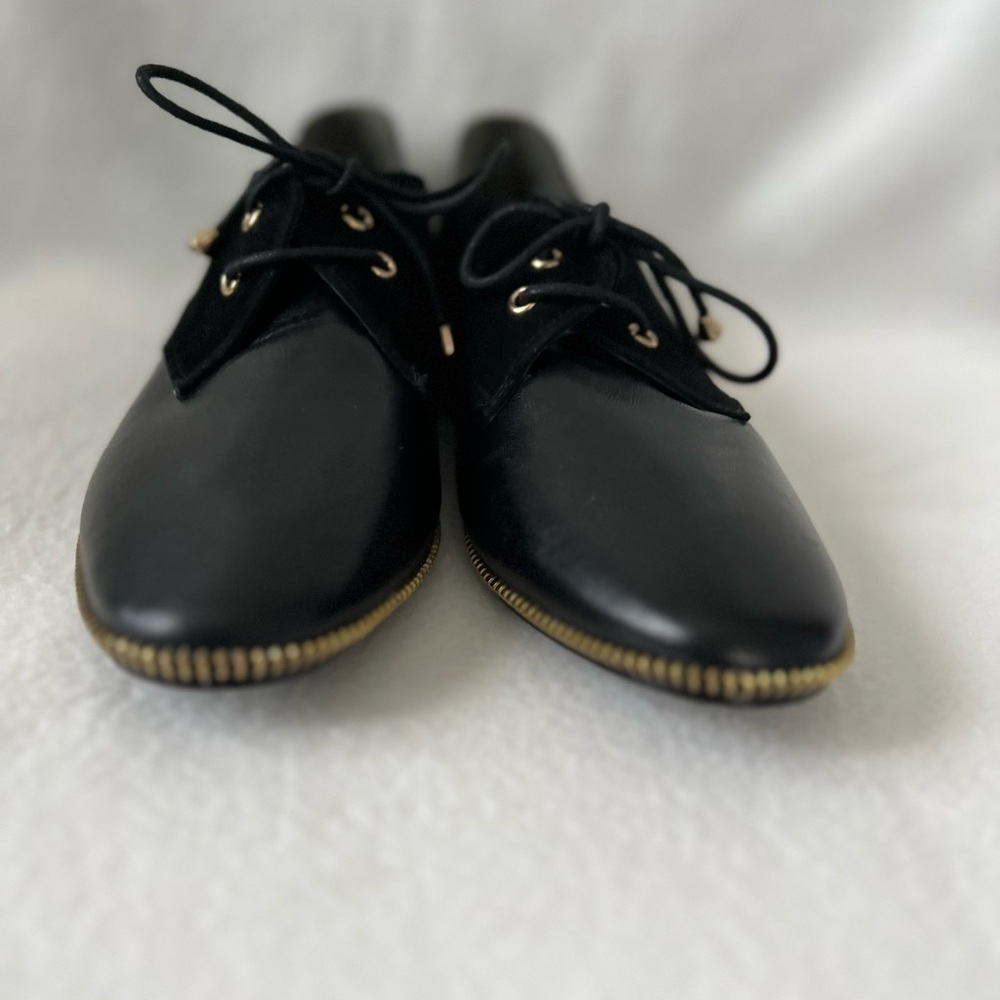 Adrianna Papell Size 8 1/2 Leather Black Lace-Up Loafer with Zippered Accent - Picture 6 of 15